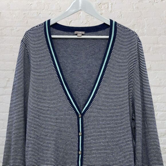 โจ J.Jill Striped Cardigan XL ๐ Black Wool Blend Button Front V-Neck ๐ - Picture 4 of 15